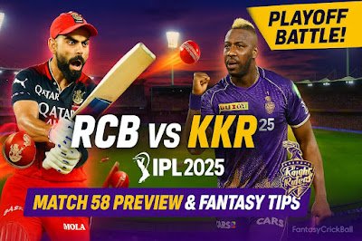 RCB vs KKR IPL 2025 Match 58: Prediction, Playing 11, Fantasy Cricket Tips, and Pitch Report