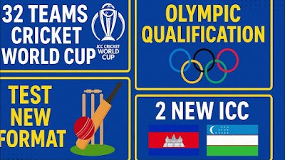 Big Changes from ICC 2025: world cup 32 teams, olympic cricket, two-Division Test Cricket and T20 Expansion