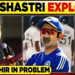 Ravi Shastri speaking into a microphone on the left and Gautam Gambhir in coaching attire on the right, with bold headline graphics above them.