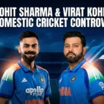 Virat Kohli and Rohit Sharma standing together in India’s ODI jersey with a stadium backdrop, featured image for the article on the domestic cricket controversy between BCCI and selectors.