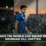 A focused Shubman Gill walking off the field during a cricket match, used as the featured image for a news article about his omission from India’s T20 World Cup 2026 squad.