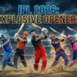 Cinematic IPL 2026 featured image showing Virat Kohli, Rohit Sharma, Travis Head, Abhishek Sharma, and Yashasvi Jaiswal in explosive batting action under stadium lights