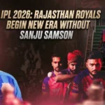 Sanju Samson with Rajasthan Royals players graphic representing Rajasthan Royals starting a new era in IPL 2026 after Sanju Samson’s departure.