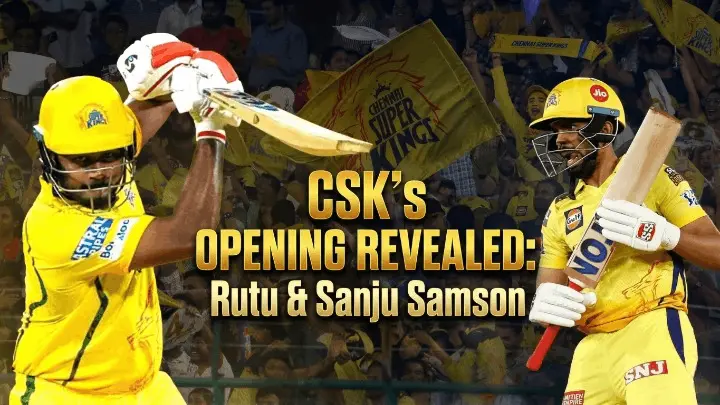 CSK's potential IPL opening batting duo: Ruturaj Gaikwad and Sanju Samson in yellow team jerseys, ready for action.