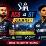 Royal Challengers Bengaluru vs Gujarat Titans Qualifier 1 IPL featured image showing Virat Kohli and Shubman Gill with Dharamshala stadium background for IPL playoff match preview.